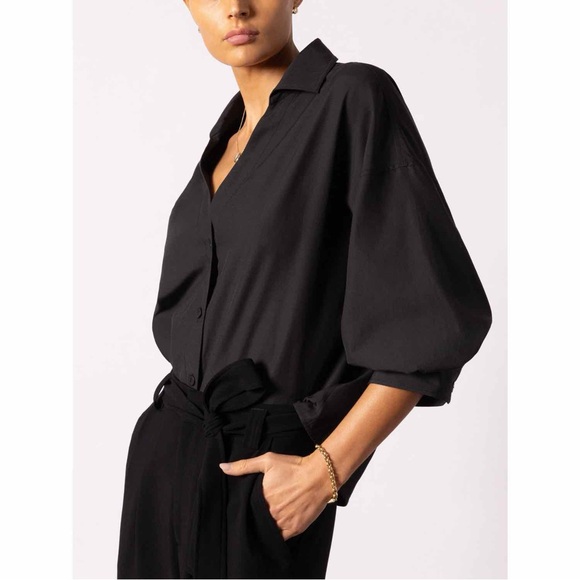 Brochu Walker The Kate Shirt Black Small Minimalist Quiet Luxury Old Money Work - Picture 4 of 16